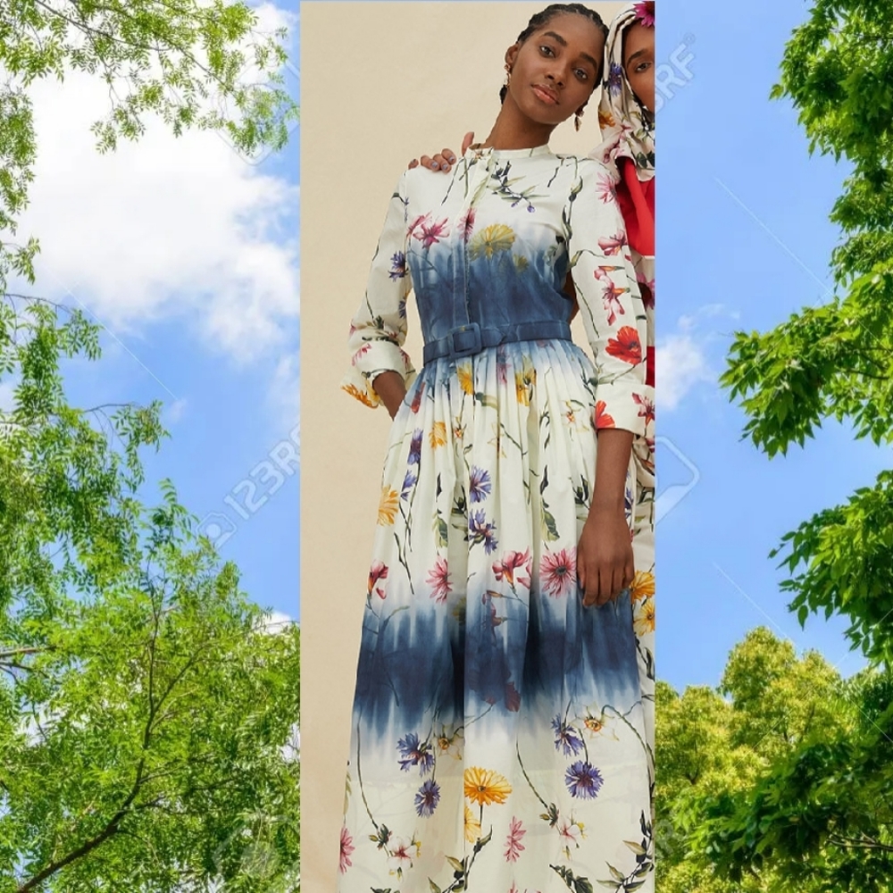 ◇$2,994 NEW OSCAR DE LA RENTA NEUTRAL MULTI FLORAL MIDI DAY DRESS US 14 XL